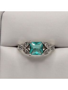 Aquamarine Blue Topaz Emerald Gemstone Ring Affordable Jewelry Size 7.75